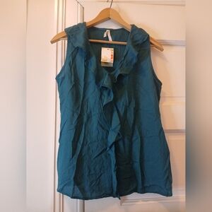 NEW Roper Womens Small Teal Ruffled Blouse